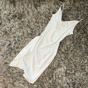 White Satin Strappy Cowl Neck Midi Dress